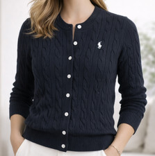 Polo Ralph Lauren Women  s Long Sleeve Cotton Cable Knit Cardigan Navy Size M NWT