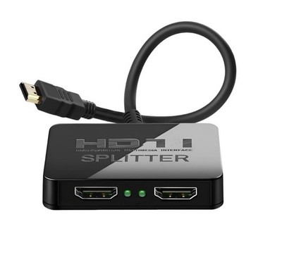 HDMI Splitter 1 in 2 Out 4K with Audio Synchronization, Hub Black 