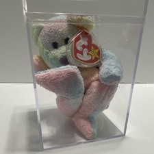 Ty Beanie Babies Original Pastel Bear Plush with Tag in Display Case