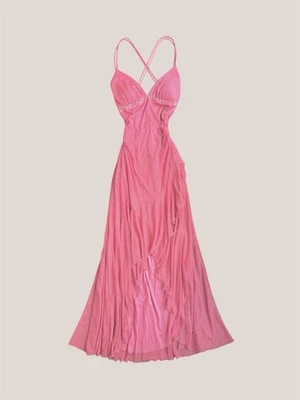 ⋆˚ ᥫ᭡. Vintage y2k City Triangles pink sheer glitter formal waterfall dress - Image 1 of 4