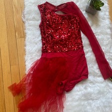 Red Sequin and Tulle Dance Costume Leotard