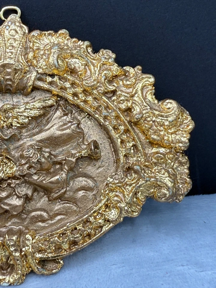 "Placa de pared de ángel vintage resina tono dorado 4""" Foto 4 de 4