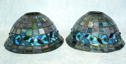 Vintage Quoizel Collection Tiffany Style Stained Glass Lamp Shade - 2 Shades -