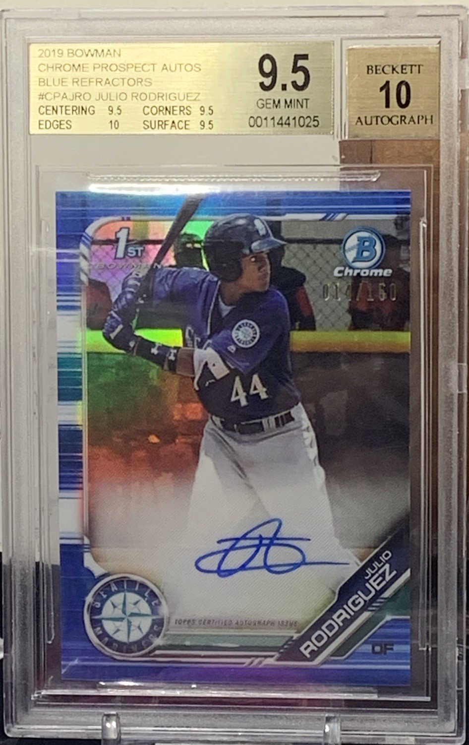 2019 Bowman Chrome Julio Rodriguez (RC) BLUE Auto /150 BGS 9.5