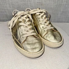SOLUDOS Gold Metallic Leather Ibiza Classic Shoe Lace Up Sneakers US8