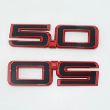 2Pc 5.0 Fender Door Emblem 3D Black Red Dot Badge Fits 2024-2025 Mustang