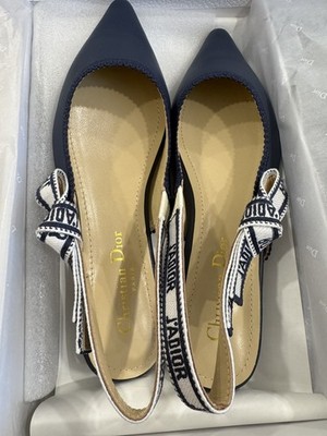 Dior J Adior Slingback Flats Deep Ocean Blue Calfskin size 38 