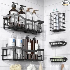 EUDELE Adhesive Shower Caddy, 5 Pack Rustproof Stainless Steel Bath Organizers W