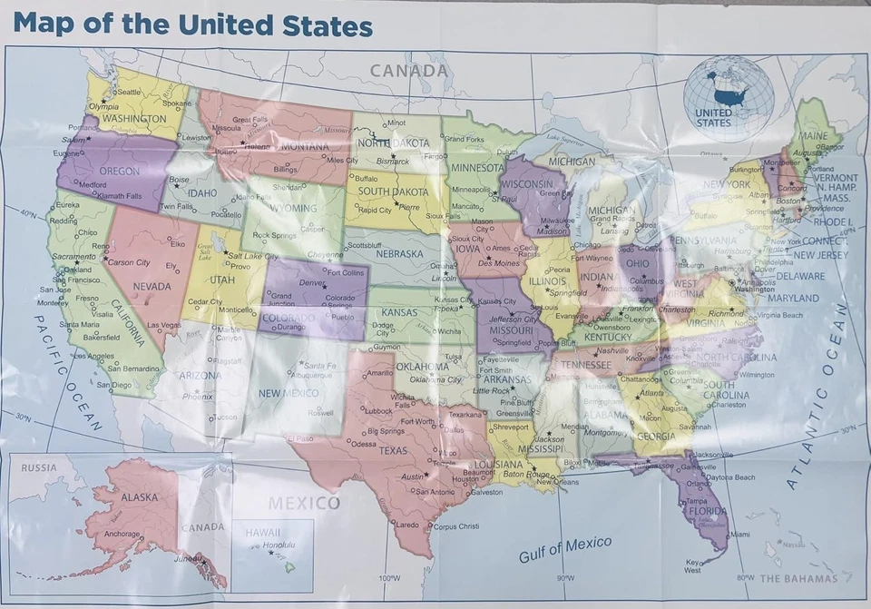 Wall Map Of The United States USA Road Travel Maps City Name US Poster 40" x 28 - Image 3 of 4