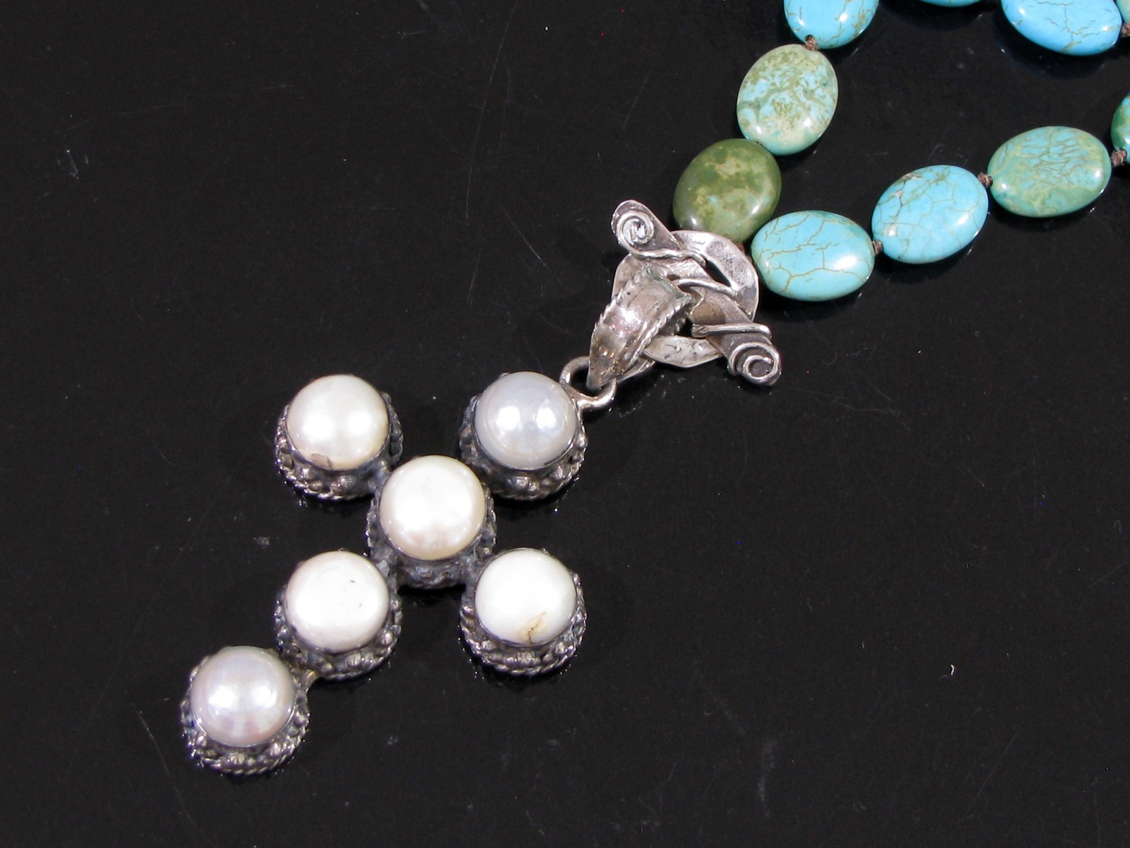 STATEMENT LARGE STERLING SILVER & TURQUOISE 3" CR… - image 2