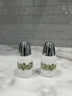 Vintage Gemco Green Crazy Daisy Salt and Pepper Shakers - Pyrex Corelle