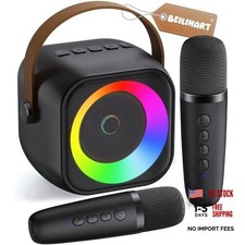 Mini Karaoke Machine, Portable Bluetooth Karaoke Speaker with 2 Wireless Black