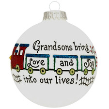 Heart Gifts by Teresa-Grandson’s Train Ornament – Hand Painted Glass Made in USA