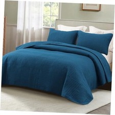 Ultra Soft King Quilt Bedding Set, Lightweight Microfiber King 96"x104" Blue