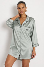 Vintage Halston Oversize Pajama Shirt Dress Mint Green Teal Navy Lingerie XL