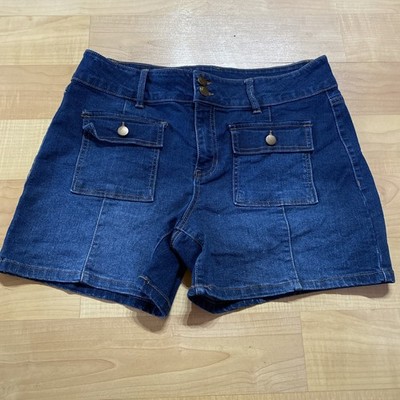 d.jeans Blue Jean Shorts 12 Stretch Front Snap Pocket Dbl Button Zip Seam Front