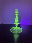 Vintage Salviati Venetian Italy Art Glass Murano Candlestick Uranium Glows 10"