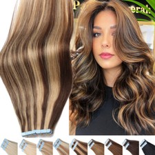 Thick Tape In Remy Human Hair Extensions Skin Weft Full Head 20/40pcs BALAYAGE