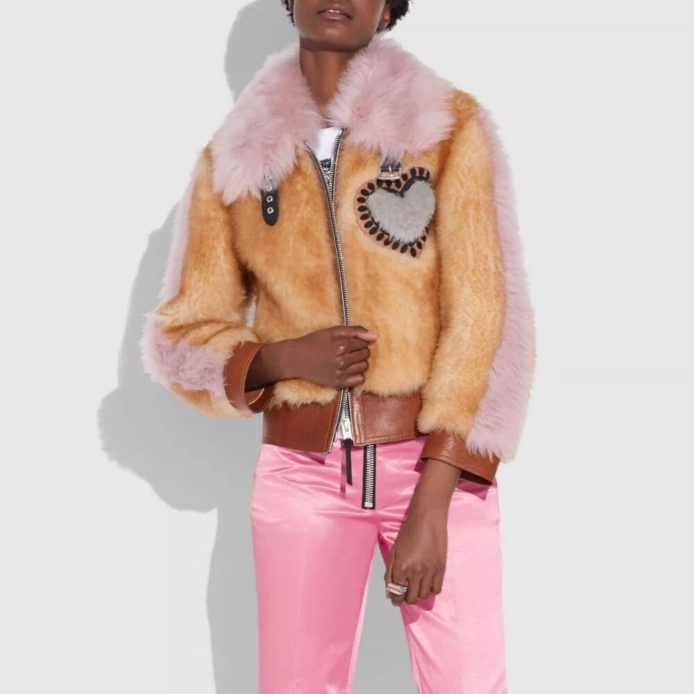 Shearling jacket coach sale