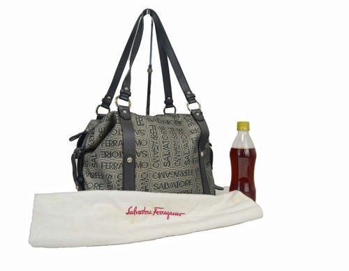 Salvatore Ferragamo Gancini Logo Shoulder Bag Tote Handbag Purse Gray Italy Good - Picture 2 of 12