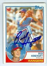 Rick Honeycutt autographed baseball card (Texas Rangers) 1983 Topps #557
