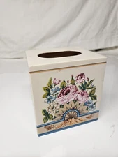 Vintage Plastic Acrylic Cube Tissue Box Cover Holder Rose Floral Ribbons 
