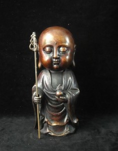 Rare Old Chinese Bronze Big Head "DiZangWang" Buddha Statue Sculpture