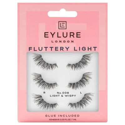 Eylure Fluttery Light Strip Lashes - No 008 - 3/4 Length Wispy Style - 3 Pairs