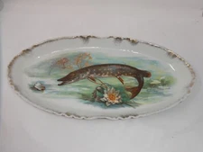 ANTIQUE O.P. CO. ONONDAGA POTTERY SYRACUSE CHINA PIKE FISH PAINTED PLATTER TRAY