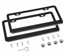 2 Slim Plain Metal License Plate Frame Car Truck Auto Cover Holder-Color Black