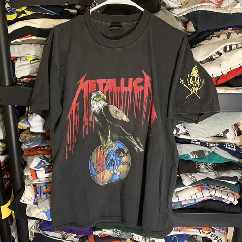 Metallica Black Tour T-Shirt Vintage - Eagle Pushead Sz 1990s vintage concert t-shirt, vintage, size L, single stitch, B+ condition