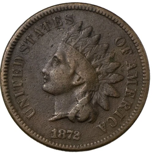 1872 Indian Head Cent 1c Key Date Fine to Very Fine F/VF Better Date Scarce