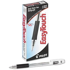 Pilot EasyTouch Ball Point Pens 12 Count Black Smooth Writing Comfortable Grip