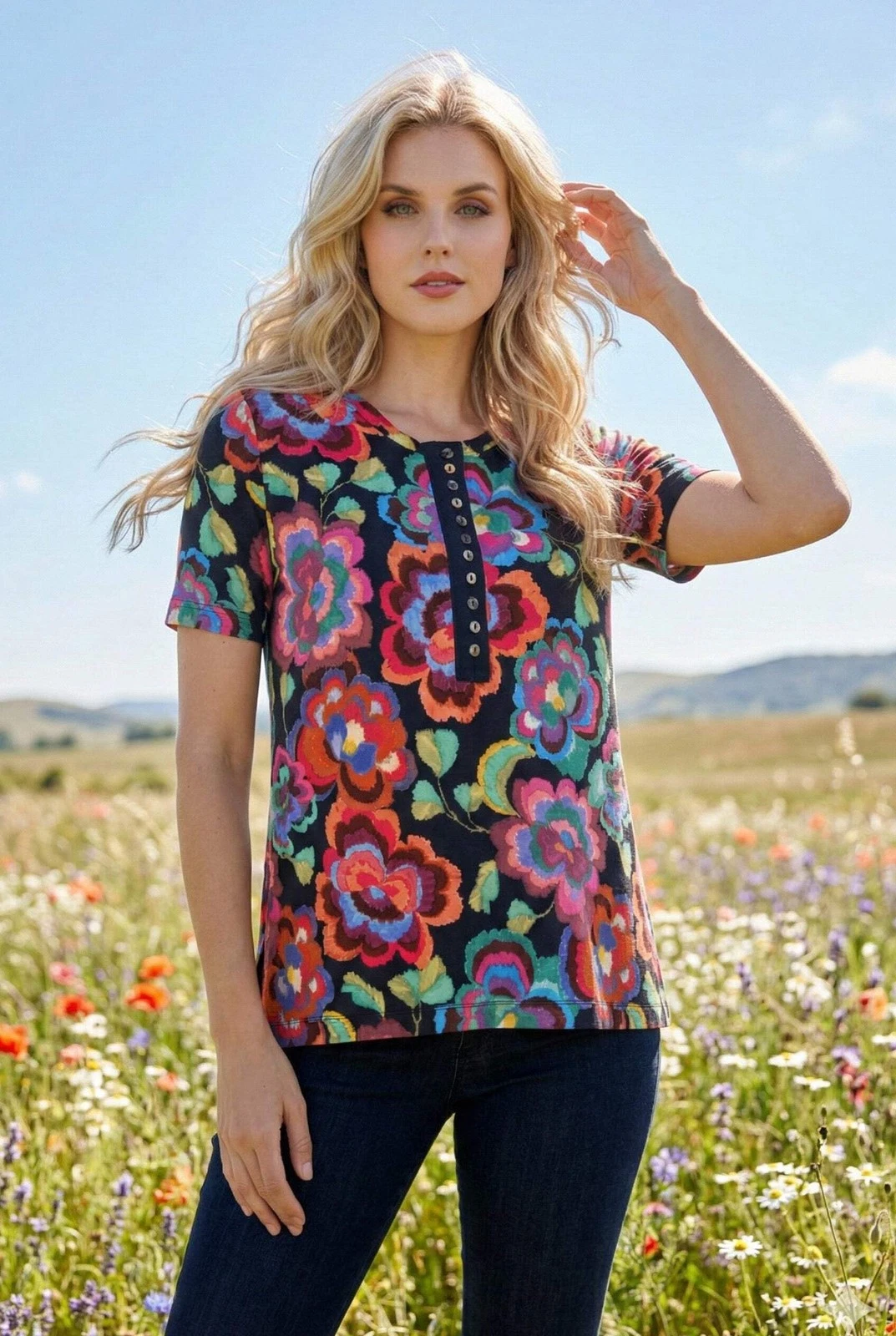 Johnny Was Floral Short Sleeve Henley Tee T11624-9P Petite
Opens in a new window or tab