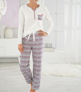 wäschepur Damen Schlafanzug Nachtwäsche Dehnbund Jersey Weiss Gr. 44/46 Neu