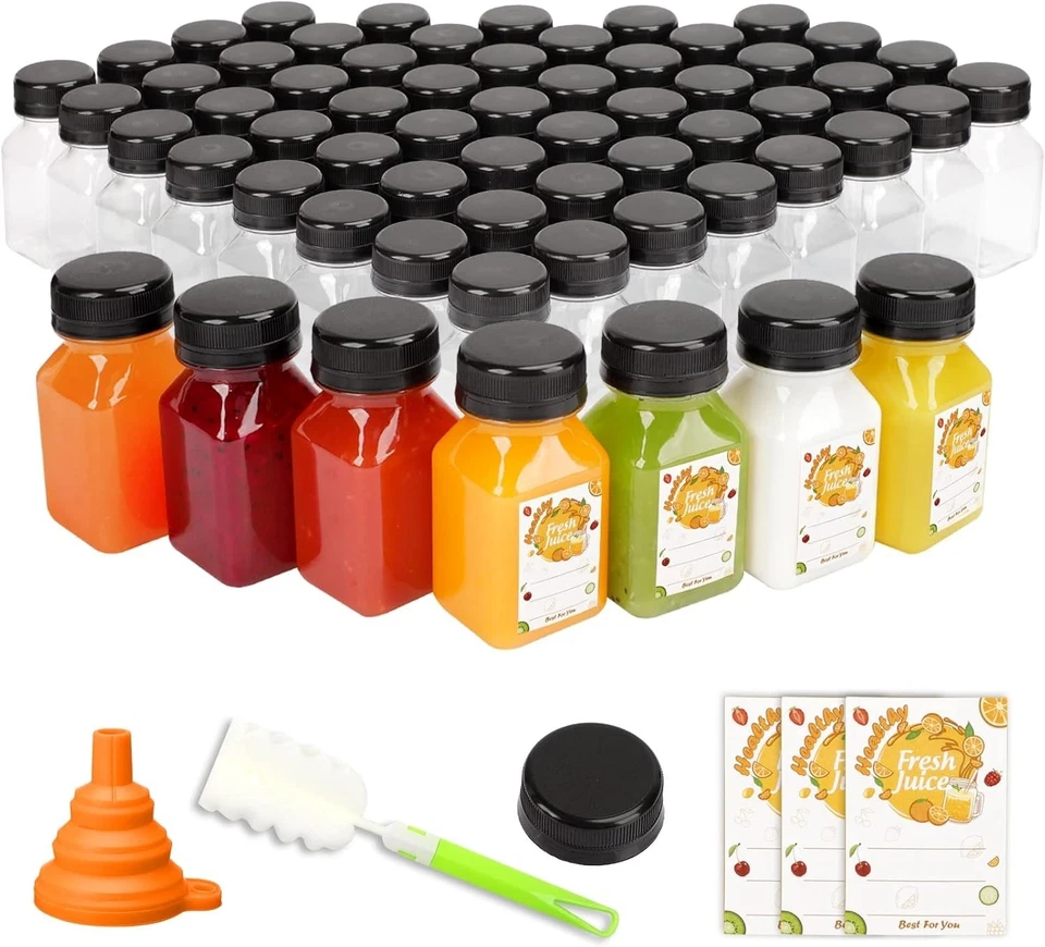 100 peças frascos de suco de 4 oz com tampas, etiquetas e funil - Imagem 3 de 4