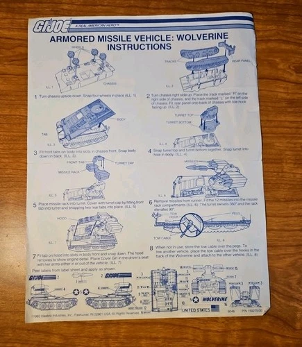 Vintage 1983 Hasbro GI Joe Wolverine Vehicle Blueprints Instructions Original