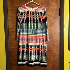 New Eliza J Blue Colorful Geometric Design  Shift Dress Sz 14
