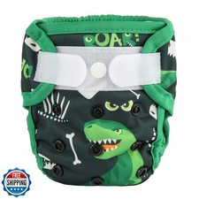 Newborn Baby Cloth Diaper Cover Nappy Hook and Loop Green Dinosaurs 