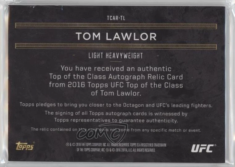 2016 Topps UFC Top of the Class Auto Relics Silver /25 Tom Lawlor #TCAR-TL Auto - Image 2 of 2