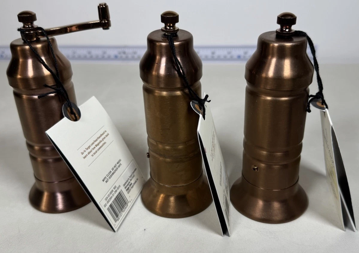 Hearth & Hand with Magnolia Copper Crank Salt & Pepper Grinders Set of 3 NEW