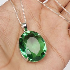 70 Cts. Green Amethyst 925 Sterling Silver Pendants Oval Cut For Mother's Day