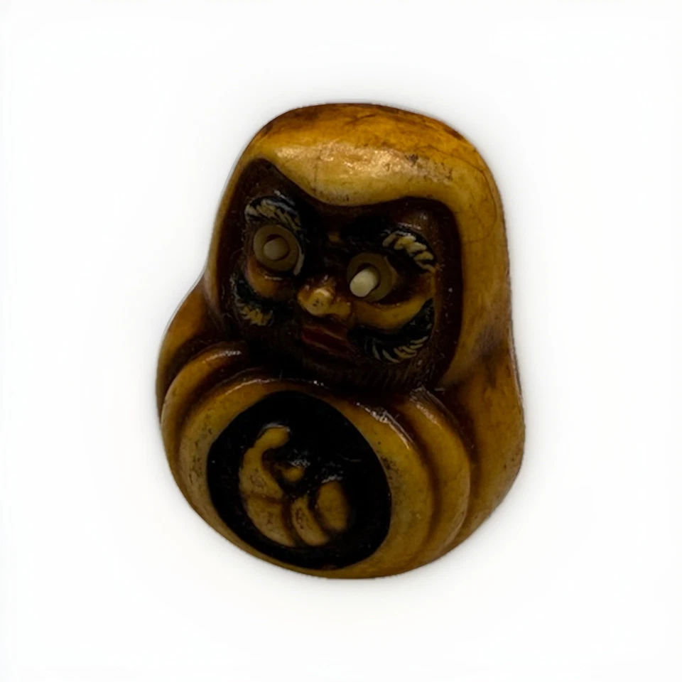 Vtg Celluloid Japanese Kobe Pop Out Eyes Charm Tan Brown Hand Carved - Image 2 of 4