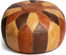 Thgonwid Unstuffed Moroccan Faux Leather Pouf Ottoman with Storage - Handmade