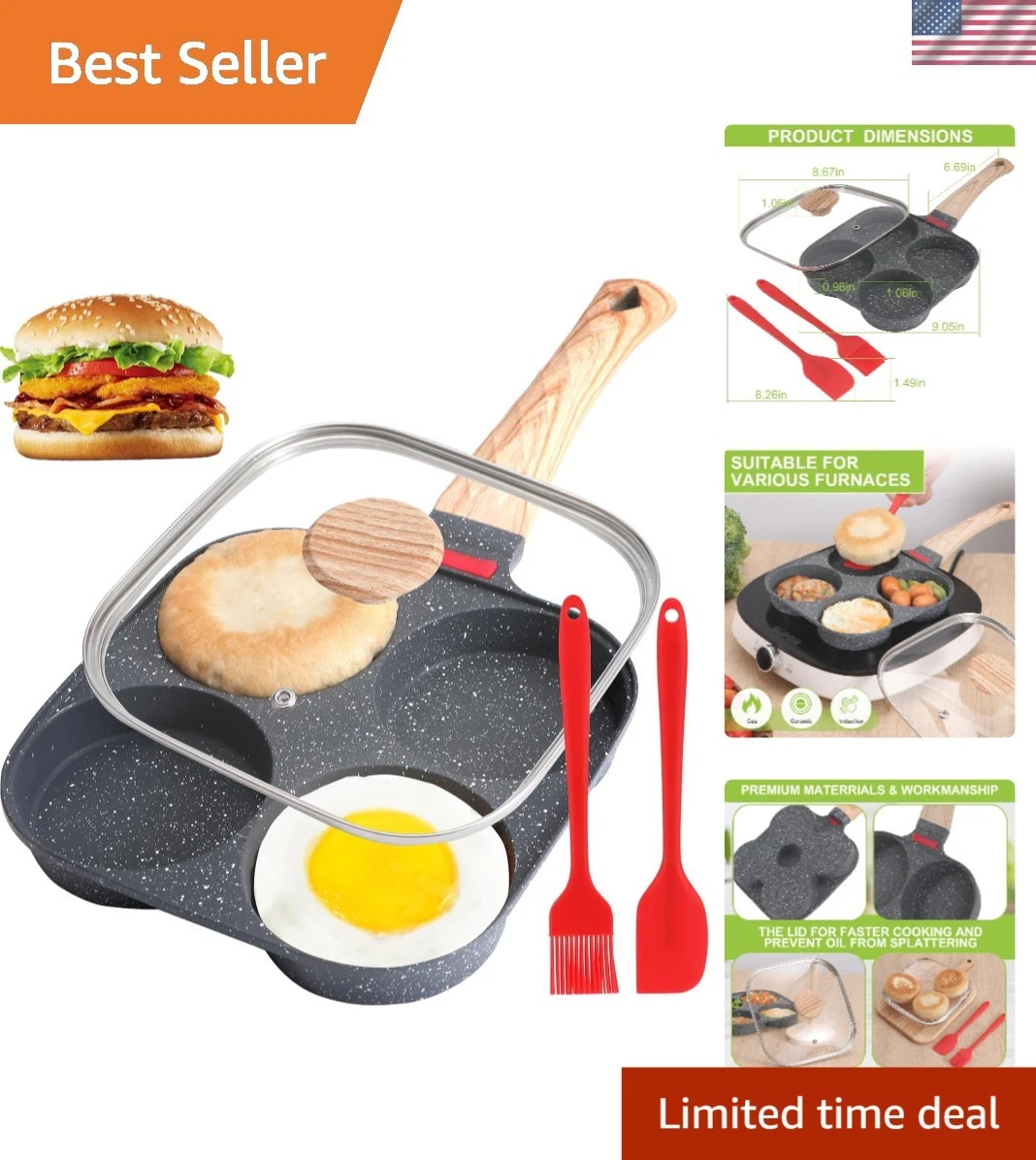 4-Cup Egg Pan, Egg Pans Nonstick, Omelette Pan with Lid , Healthy Egg Frying...