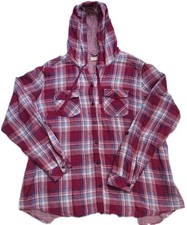Boston Traders Med Womens Plaid Hooded Button Shirt Red Flannel Soft Rayon Blend