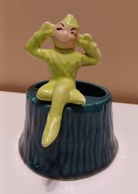 Vintage 50s Lime Green Pixie Elf Ceramic Planter