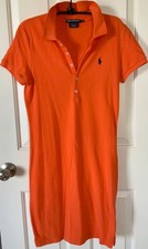 Ralph Lauren Sport Polo Shirt Dress Short Sleeve Orange Pique Navy Pony Preppy S