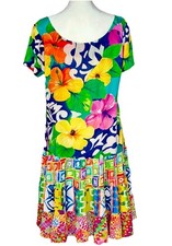 Vintage Jams World Hattie Tiered Dress Hawaii Aloha Tropical Hibiscus Small
