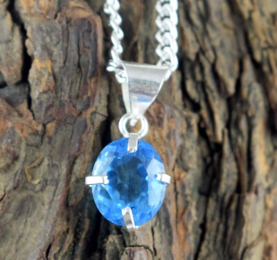 Natural Blue Topaz 9.70 Ct/13 mm Oval Gemstone AGI Certified Pendant See Video